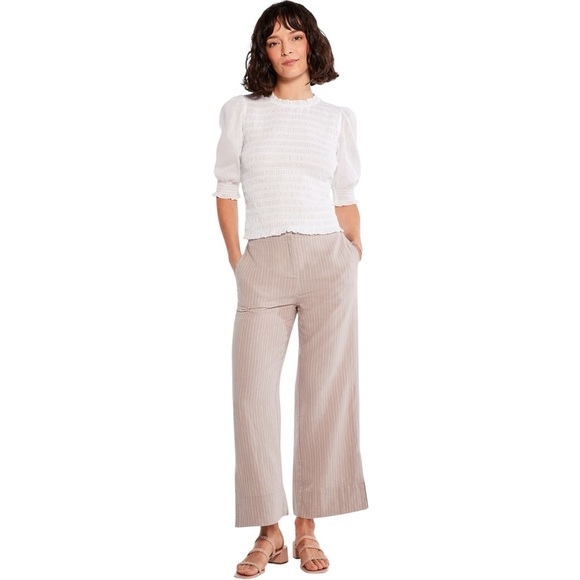 NIC+ZOE Linen-Blend Central Park Wide Leg Ankle Pant Casual Tan White Striped 6 - Picture 4 of 9
